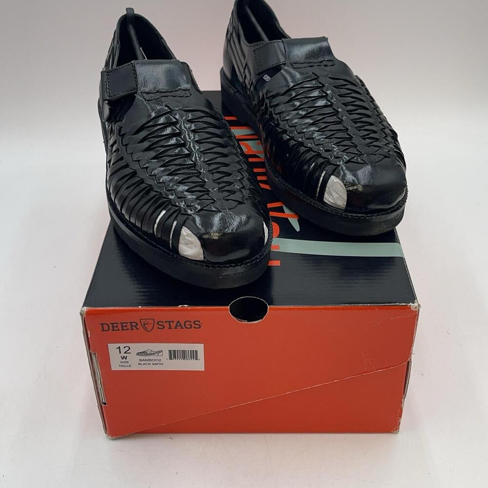 Deer Stags Bamboo2 Fisherman Shoes Mens Black Woven Slip On Casual Size 12 W